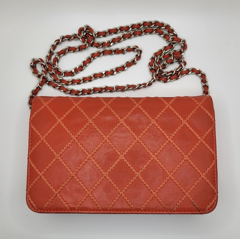 CHANEL RARE Orange Diamond Wild Stitch Lambskin WOC Crossbody - Picture 4 of 13
